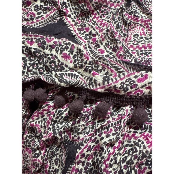 Ann Taylor Bohemian Paisley Print Infinity Scarf With Pom Pom Trim - Pink & Blac - Picture 3 of 3